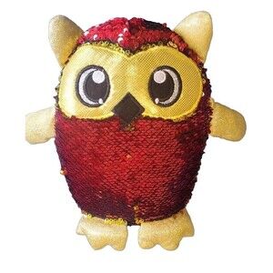 Shimmeez Series 3 Oakley Owl Reversible Sequins Plush 8.5" Yellow and Red.     7